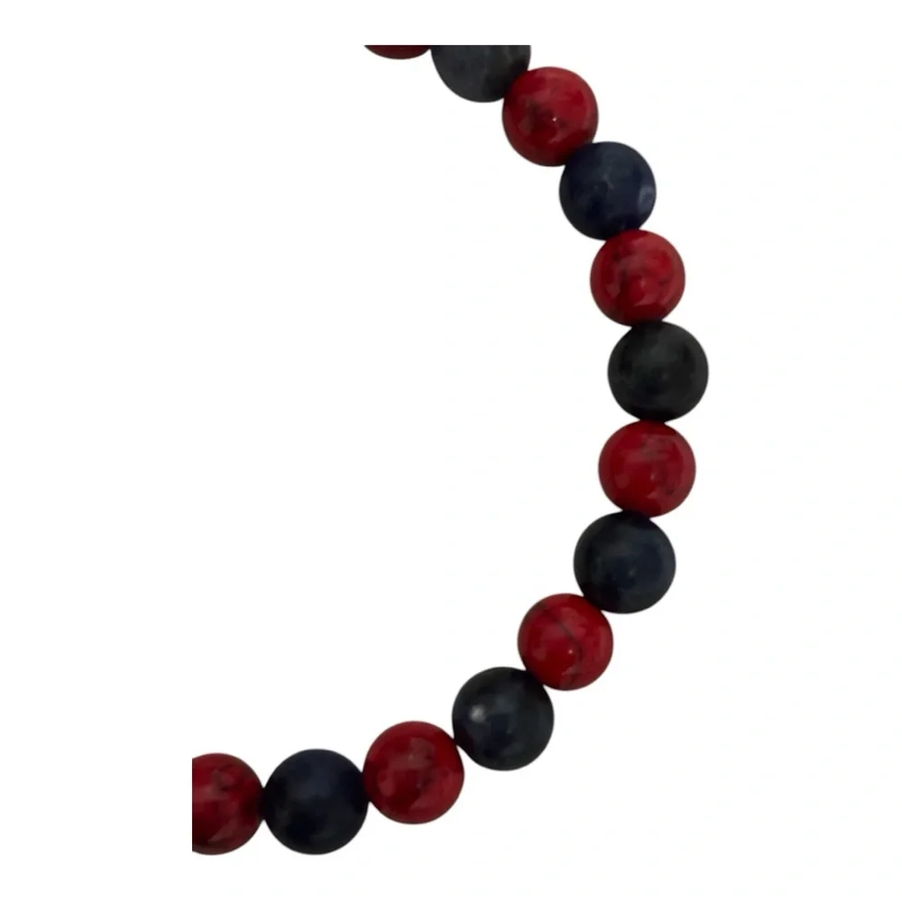 Bead Bracelet with Silver Center Bead Stretch Fits Most Women in Red/Gray/Black